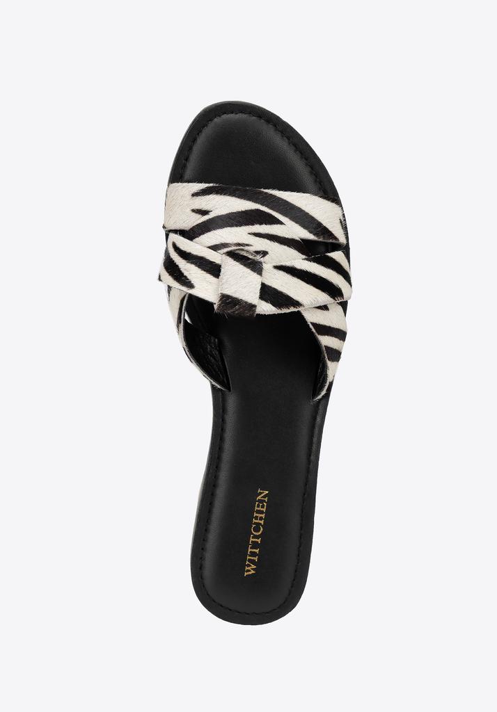 Wittchen Women's Animal Print Leather Flip-Flops In Black And Beige, Black And Beige, Natural Leather