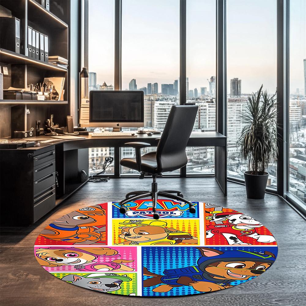 PAW Patrol Printed Round Rug Carpet Chair Rug Area Rug Entryway Doormats,for Office Chair Living Room Bedroom Kitchen Room.
