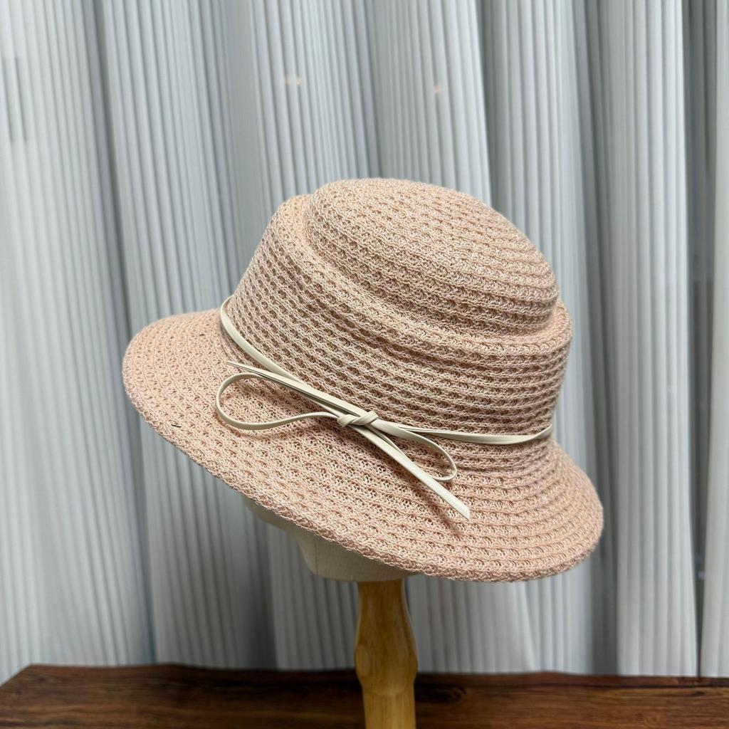 Sweet leather rope strap top hat women's summer new seaside vacation beach sunscreen sunshade small hat