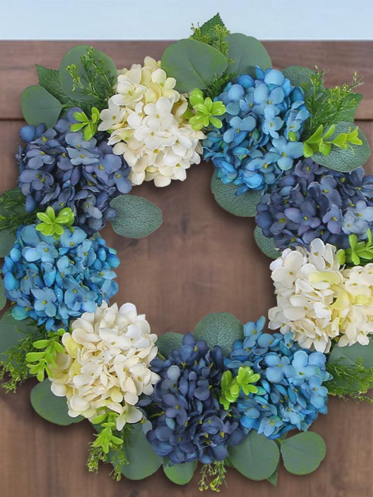 40 см синие венки из гортензий, искусственные цветы для лета, венок из гортензий для входной двери, фермерского дома, стены, окна, вечерние украшения