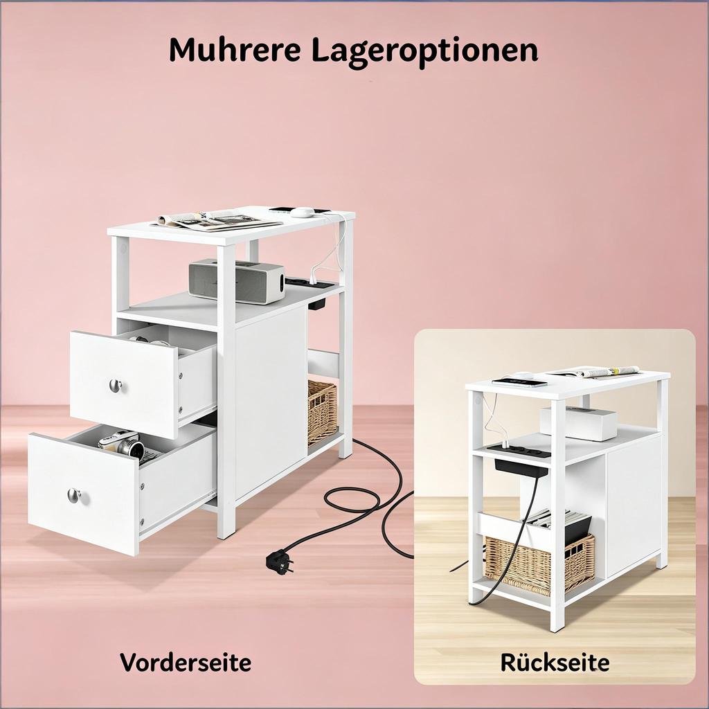Narrow Sofa Table, Side Table with Socket, Side Table (1 Pcs Side Table)