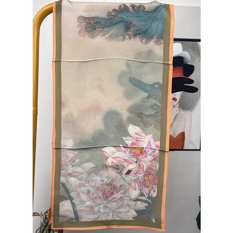 Silk Mulberry Silk Silk Scarf Plain And Elegant Water Ink Bamboo Silk Scarf Women'S Double Crepe Scarf Shawl