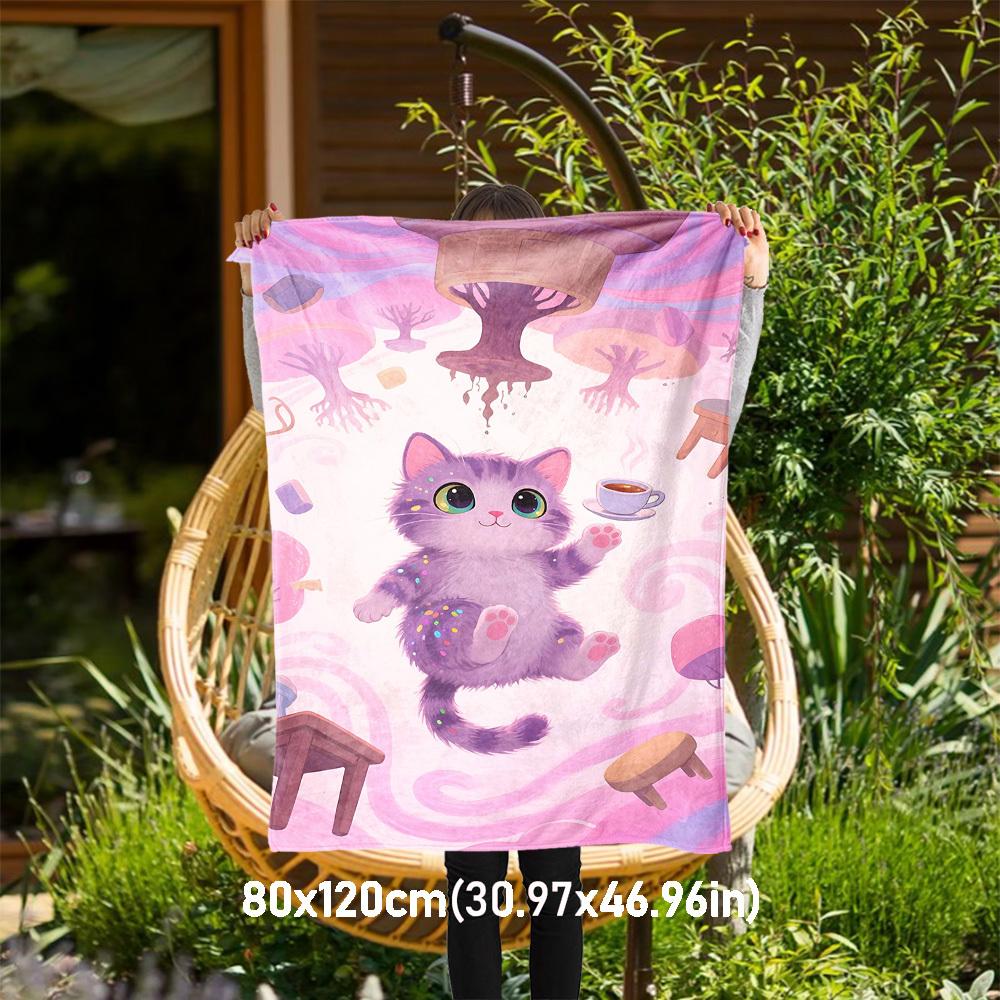 1pc cat coffee Outdoor Flannel Blanket Soft Warm All-Season Throw for Sofa Bed Car Camping Office, Cozy Gift Idea1215S
