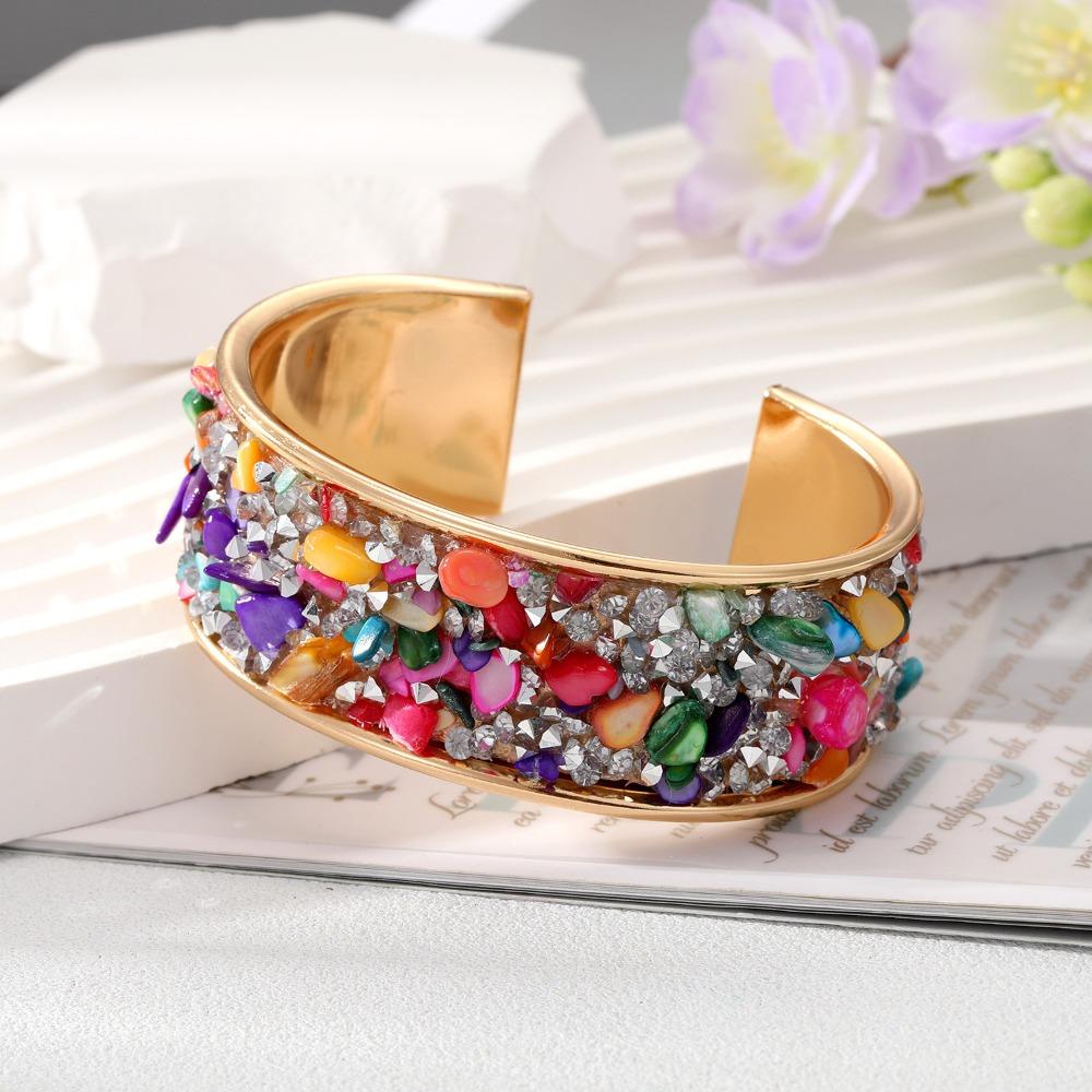 Zircon Cuff Bangles Stone Exaggerated Bracelet Fashion Wide Open Bangle Women