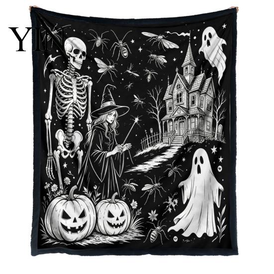 Customizable Velvet Art Blanket Halloween DIY Coloring Blanket, Throw with Ghost Patterns, Color Your Washable Own Cozy for Adults And Kids,