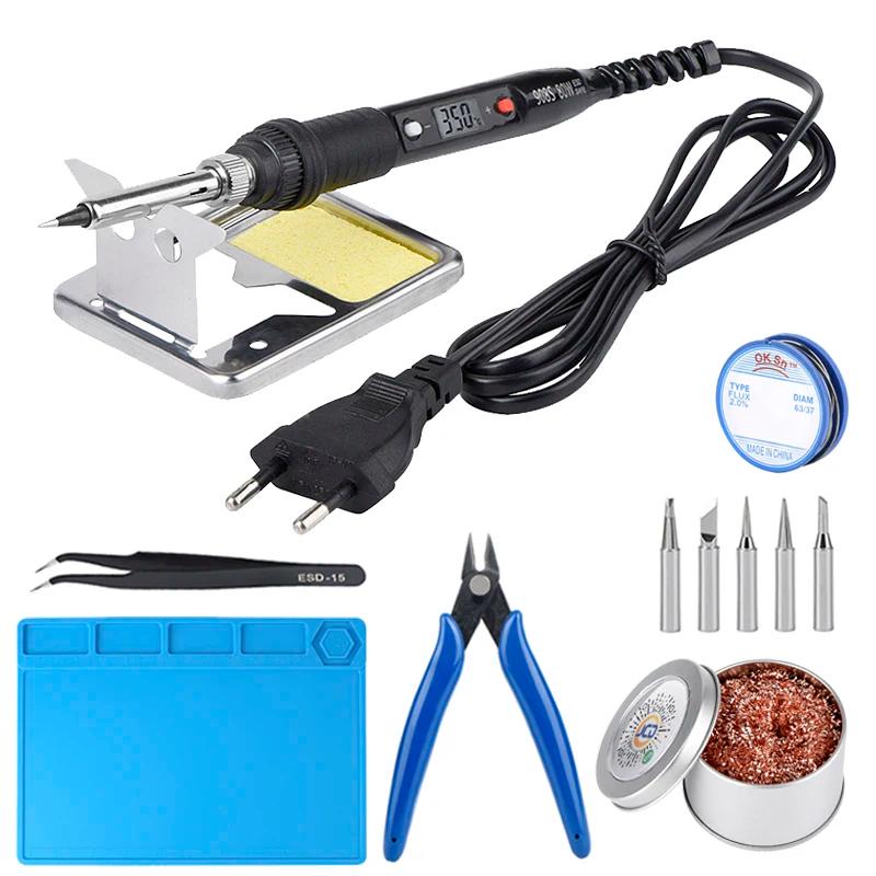 JCD 80W Электрический паяльник Комплект с регулируемой температурой 220 В Насос для удаления припоя Набор сварочных инструментов ЖК-дисплей