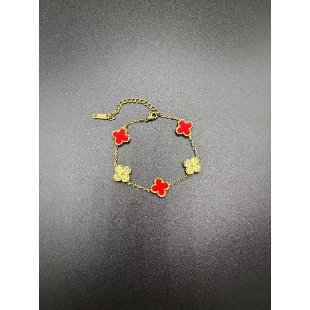 Модный браслет «Счастливый четырехлистный клевер» двухсторонний перламутровый лазерная гравировка «Цветок» 18К универсальный женский браслет