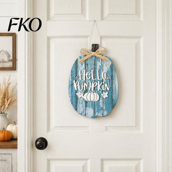 Party Atmosphere Decorations 5Pcs Fall Wooden Pumpkin Door Hanger for Front Door, Rustic Theme Sign Farmhouse Welcome Autumn Thanksgiving Wall