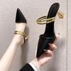 Баотоу полутапочки женские осенние 2025 новые толстый каблук модные универсальные французские ретро острый нос темперамент высокие каблуки