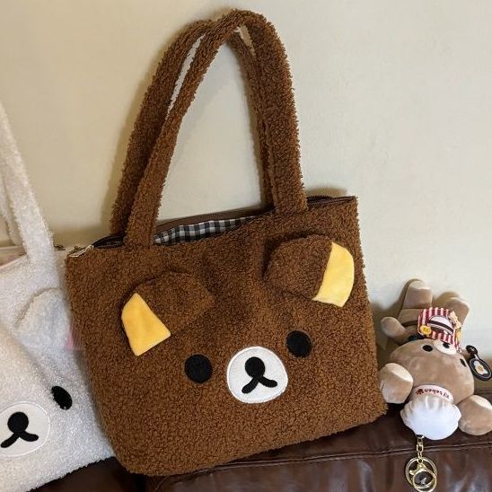 33Cm Japanese Anime Rilakkuma Plush Handbag Bag Stain Resistant Wear-Resistant Tablet Cosmetic Storage Travel Shoulder Bag Gifts