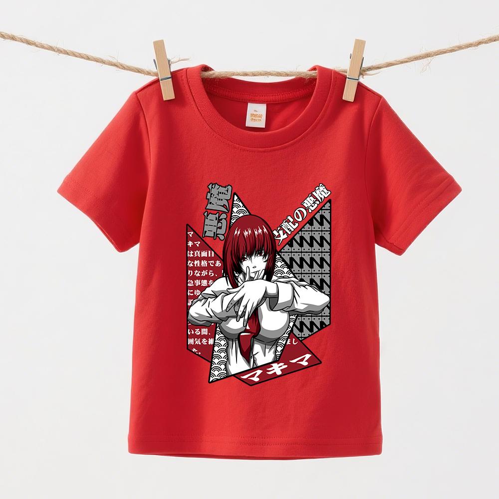 Chainsaw Man Makima Anime Graphic Print Cotton T Shirt for Boys Girls Kids Short Sleeve Summer Casual Top