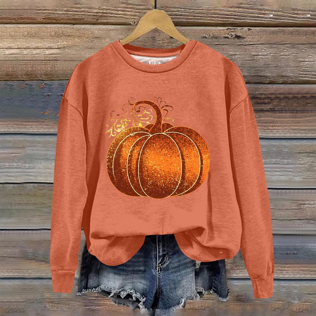 Женская мода Хэллоуин с длинным рукавом с принтом Свободная толстовка с круглым вырезом Топ