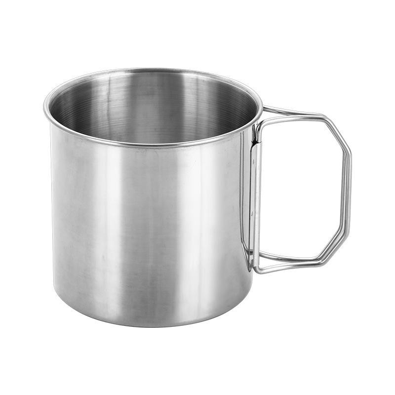 Portable Folding Handle Camping Cup Stainless Steel Outdoor Travel Mug 350ml 8 5cm Compact Size Lightweight Durable Design