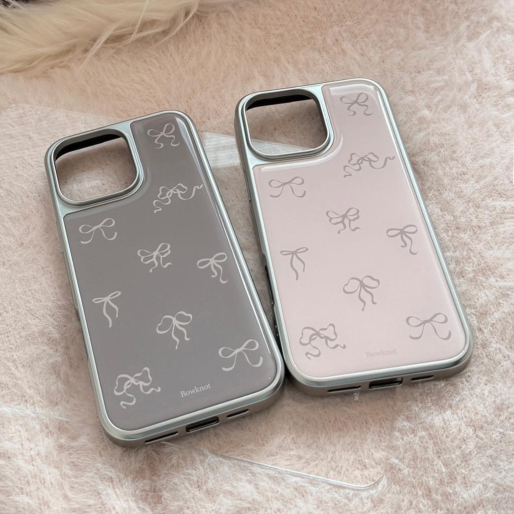 Korean Bow Suitable for 16 Apple 15pro Max Mobile Phone Case Iphone 14 Drop Glue 13 Niche Huawei