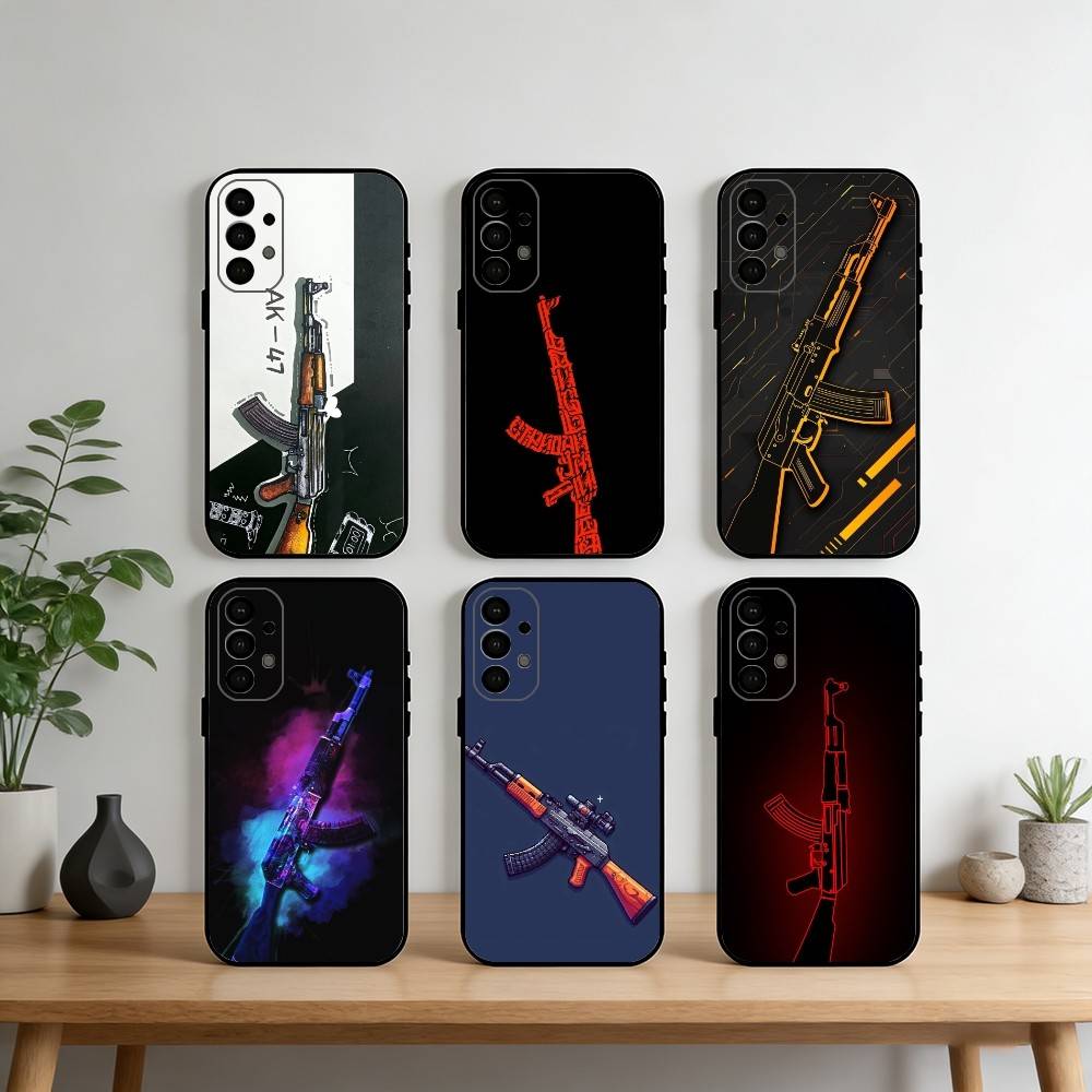 AK47 Handgun Gun BUllets Phone Case For Samsung S25,S24,S21,S22,S23,S30,Ultra,S20,Plus,Fe,Note,10,9,5G Black Cover