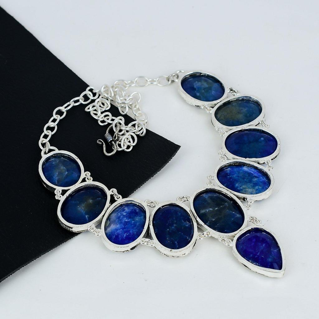 Ожерелье из серебра 925 пробы с синим сапфиром, гальванопластика, колье унисекс из серебра 925 пробы с синим сапфиром для жены, подарки на ватные палочки