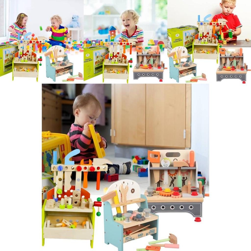Красочный Деревянный Верстак с Инструментами Интерактивная Развивающая Игрушка для Детей 4-6 лет