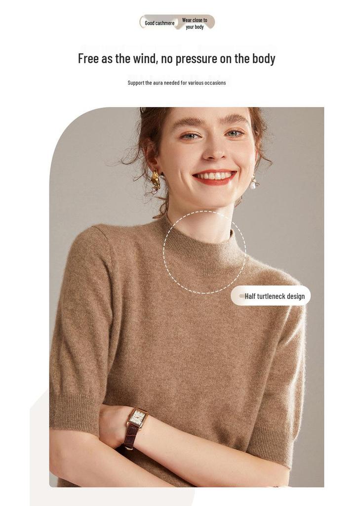 Lekasha Women's 100% Pure Cashmere Half-High Collar Sweater for Autumn and Winter
