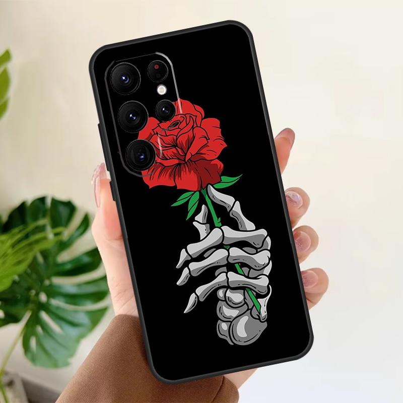 Мягкий чехол с рисунком «Скелетная рука и роза» в готическом стиле для Samsung Galaxy S21 S22 S23 S24 S25 Ultra S9 S10 Plus S20 FE S24 FE