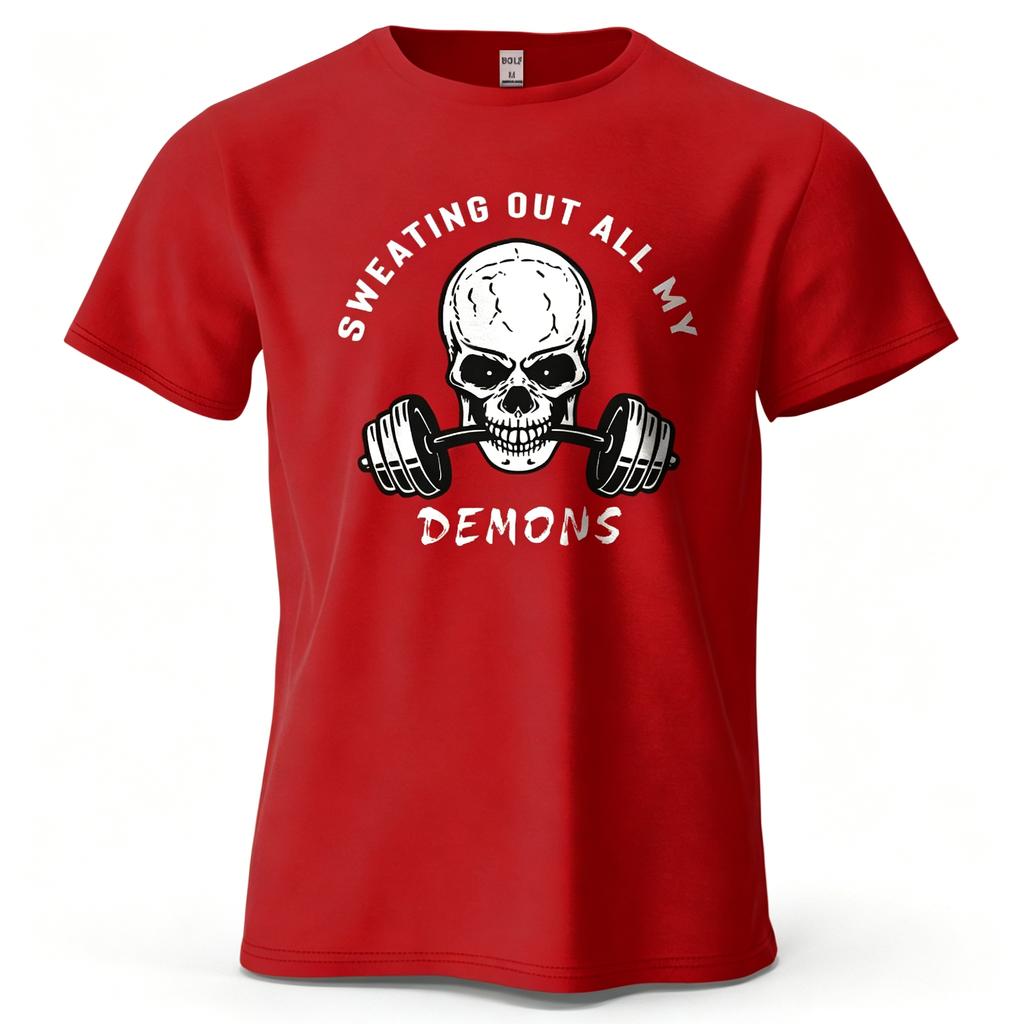 Funnygym Tshirt Sweating Out All My Demons Skull Barbell Graphicprint Unisex Unisex Workout Fitness Cotton T Shirt Casual Streetwear