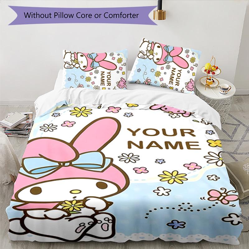 3pcs Melody2 Cover Set - Personalized Name, HD Printed Bedding with 1 Cover and 2 Pillowcases - Perfect for Home Decor, Easy Care