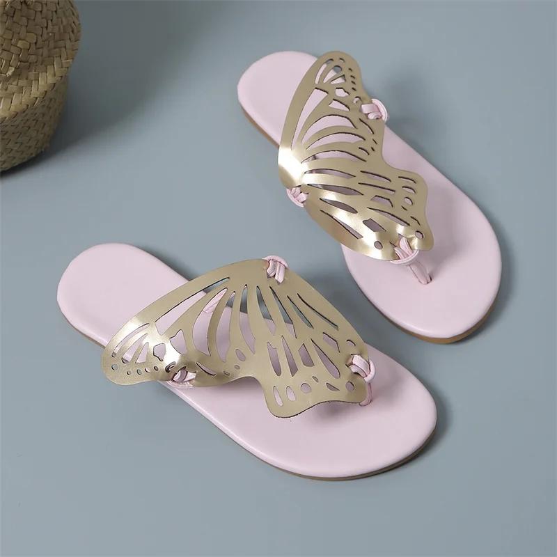Мода 2024 Новый летний стиль Модные Удобные Элегантные Повседневные и Универсальные Шлепанцы на плоской подошве Простые Шлепанцы с перемычкой для пальца Форма бабочки