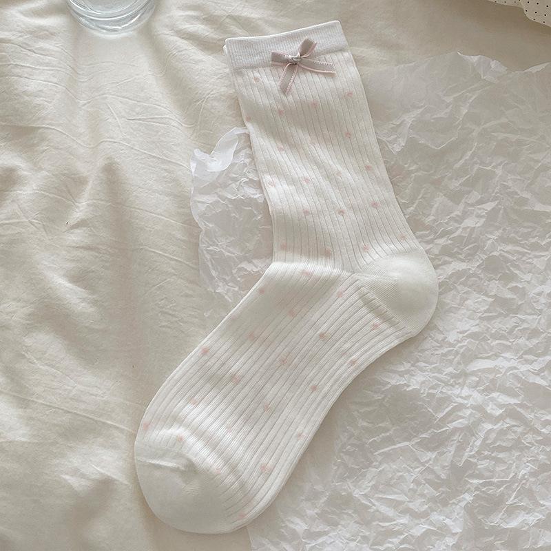 Женские летние тонкие балетные носки с бантом и кружевом, средней толщины, с высоким ворсом.