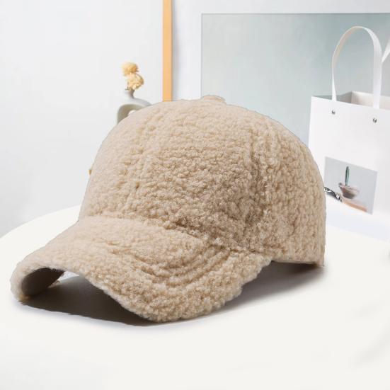 Women Winter Baseball Hat Lambswool Solid Color Long Brim Thermal Insulation Decorative Outdoor