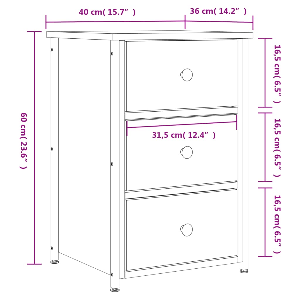 Nightstand Smoked Oak 40x36x60 cm Particleboard