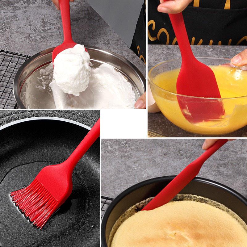 Red Silicone Spatula Set Rubber Scraper 10-Piece Kitchen Baking Utensils for Cooking Stirring Suitable for Non-stick Pans
