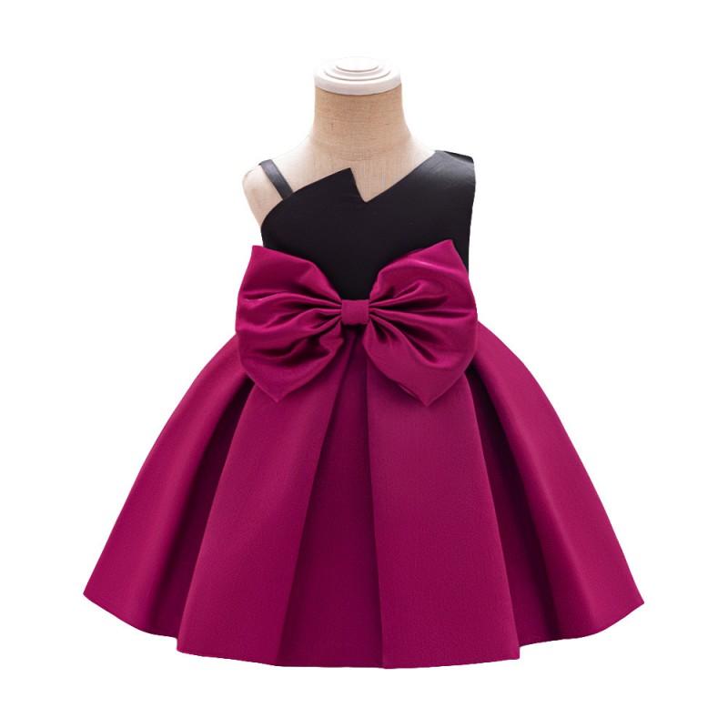 Baby Girl Formal Dress Bowknot Slant Shoulder Party Gown Toddler Princess Events Winter
