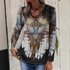 Women's Top Long Sleeve Vintage Round Neck T-shirt