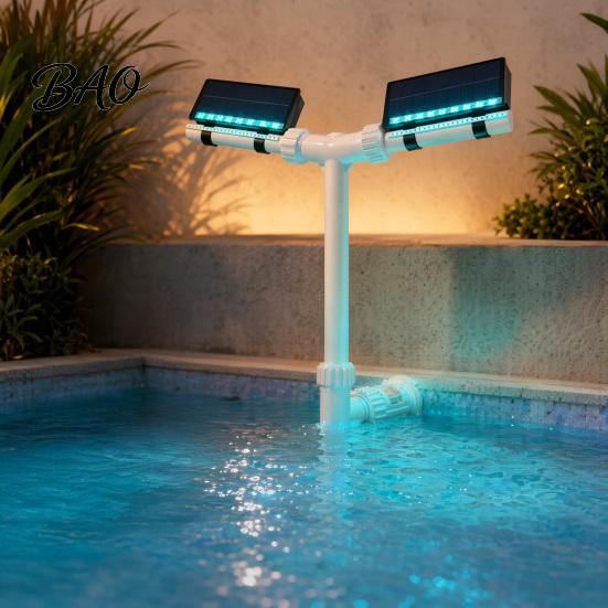 Solar Lighted Water Fountain Pool Fountain, Swimming with Multi-Color LED Lights, Dual-Head Adjustable Spray, Remote Control, Timer, Auto Dusk Sensor,