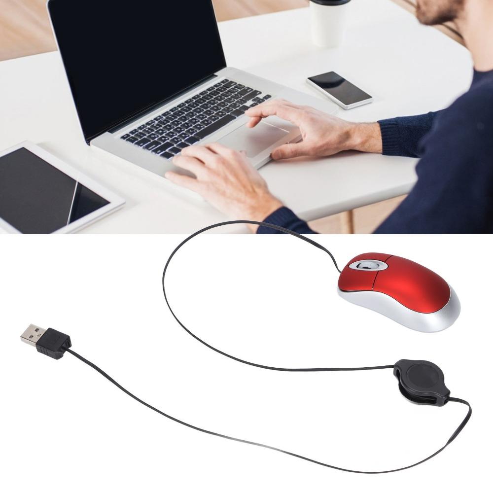 1200 DPI USB Mouse Retractable Cable Optical Mouse Portable Wired Mouse Office Travel