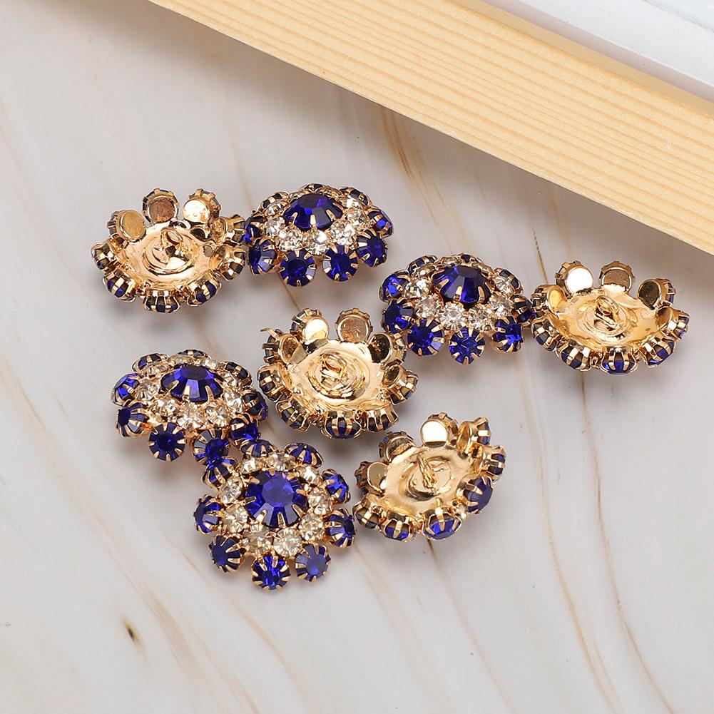 10Pcs Rhinestones Button Mushroom Shape Resin Metal Royalblue Buckle Brooch Clothes Accessories