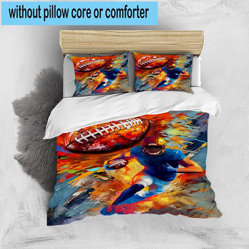 1PC Football Player In Flames 3pcs Bedding,Including 1pc Duvet Cover And 2pcs Pillowcases Perfect for Christmas,Ideal for Bedroom, Dormitory