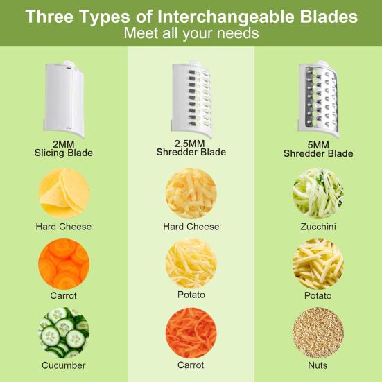 Electric Cheese Grater Detachable Electric Salad Maker Vegetable Cutter Vegetable Slicer BPA-Free Potato Scrubber Shredder