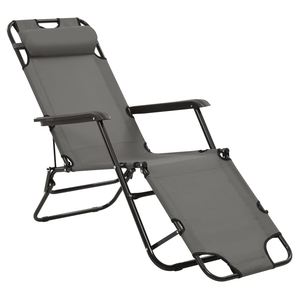 Folding Sun Loungers 2 pcs with Footrest Gray