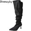 Модные дизайнерские женские сапоги с острым носком выше колена, модные женские длинные сапоги с большим цилиндрическим обхватом и тонким высоким каблуком