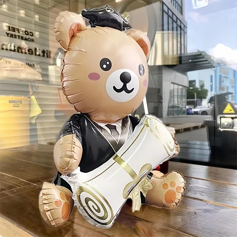 1 шт. Алюминиевый шар в виде медведя-выпускника, Милый шар для выпускного вечера, Идеально подходит для школьных мероприятий и украшения кампуса