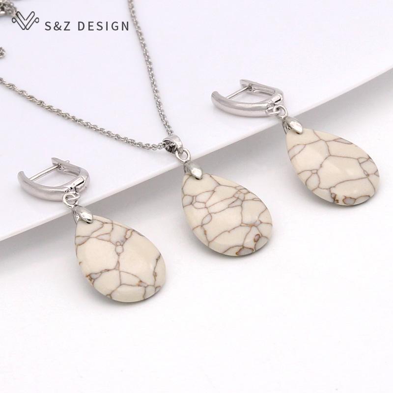 Винтажные висячие серьги с каплями воды из синтетической бирюзы, комплекты ювелирных изделий для женщин, свадебное ожерелье цвета розового золота