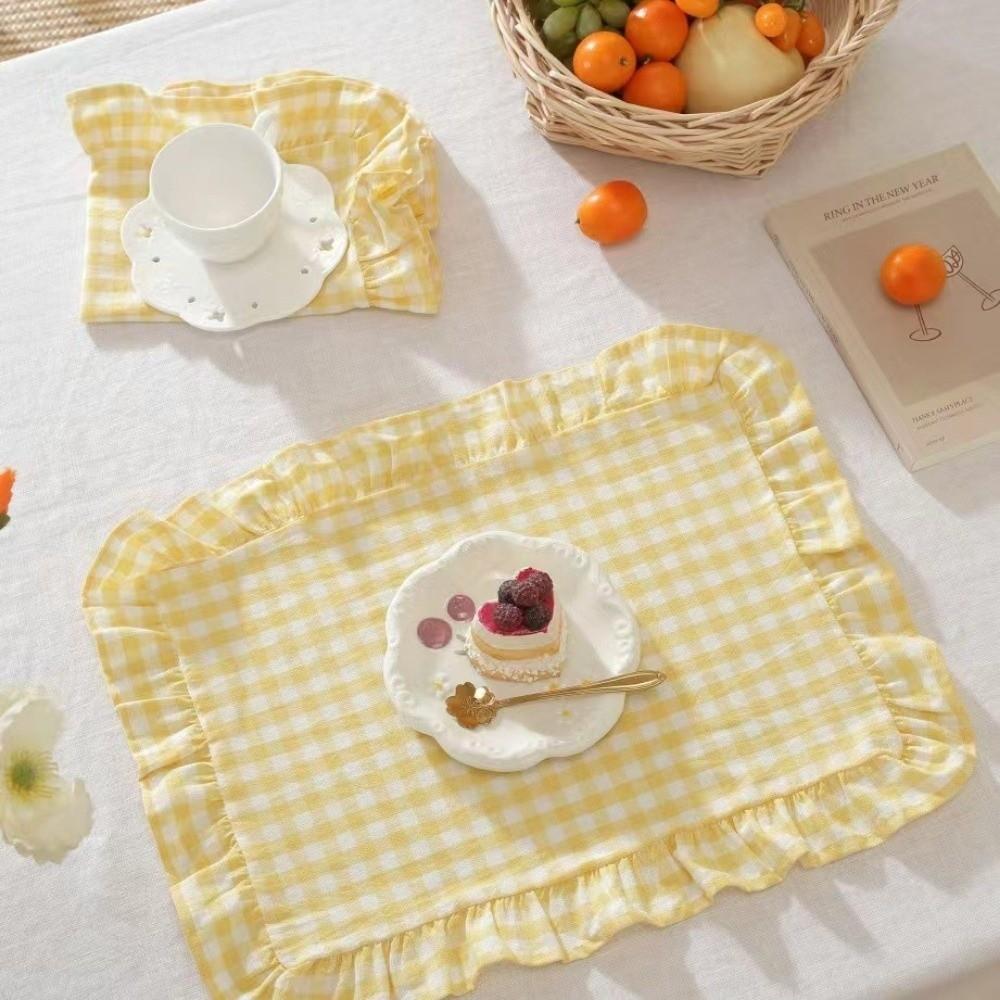 Ruffle Heat-Insulated Mat Stripe Grid Table Mat Washable Coaster  Breakfast