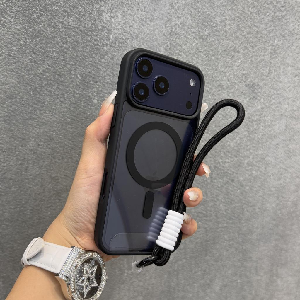 Роскошный прозрачный противоударный чехол для телефона с ремешком для Iphone 17 16 15 14 13 Pro Max Магнитная беспроводная зарядка Защитная крышка