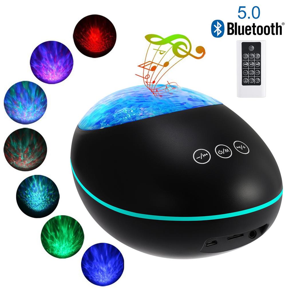 Проектор Lucky Stone Ocean Wave, 12 светодиодов, 8 цветов, меняющийся пульт дистанционного управления, ночной световой проектор, встроенный музыкальный плеер, Bluetooth 5.0, 8 режимов освещения