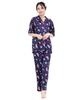 SAZAC Cosmic Hangyodon Shirt Powder Stretch Short Sleeve and Long Pants Loungewear Pajamas, Fabric, Women's Set, (Navy/L/SAN1953)