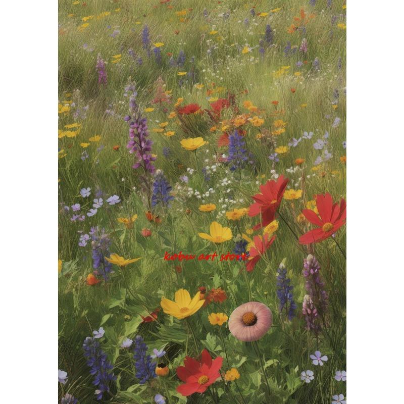 Поле цветов Цветочный Природный Пейзаж Холст Живопись Постеры и Принты Настенное Искусство Картина для Гостиной Домашний Декор Cuadros