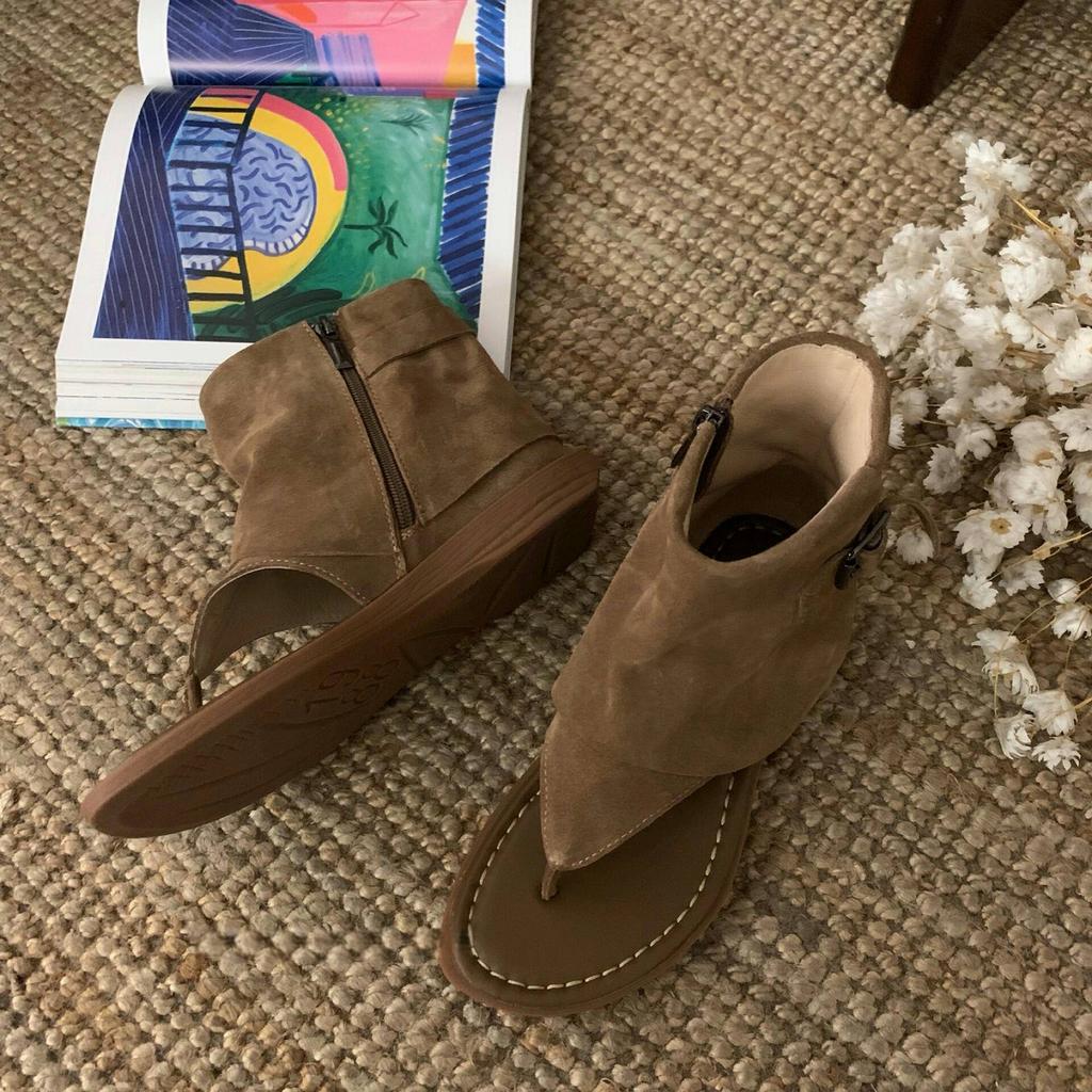 Leather New Fashionable Retro Toe Open-toed High-top Sandals Women's Side Zipper Cool Boots