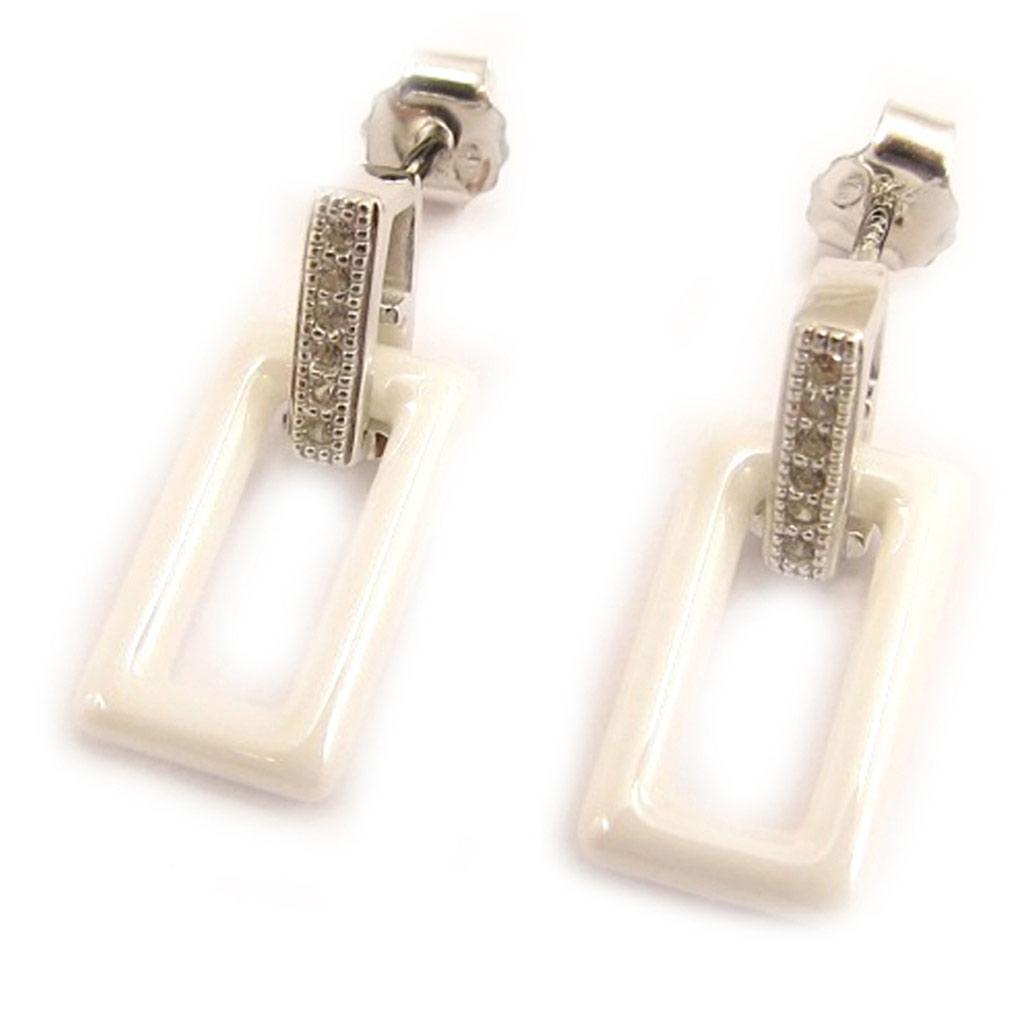 Les Trésors De Lily [L5019] - Серьги серебряные "Сисси" серебро белое (керамика) родиевое покрытие - 18х8 мм