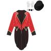 Womens Circus Magician Costume Sequin Tailcoat Long Sleeve Notch Lapel Open Front Design Hat Gloves Bowtie Set