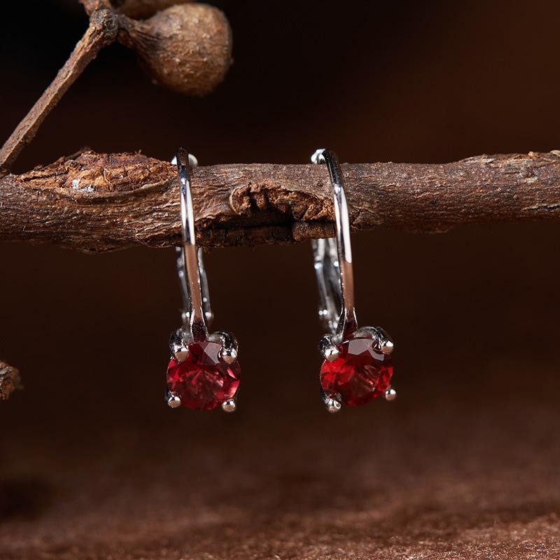 Серьги-гвоздики из стерлингового серебра S925 с драгоценными камнями - Гранат, Цитрин, Аметист, Топаз и Кольца с бриллиантами для женщин
